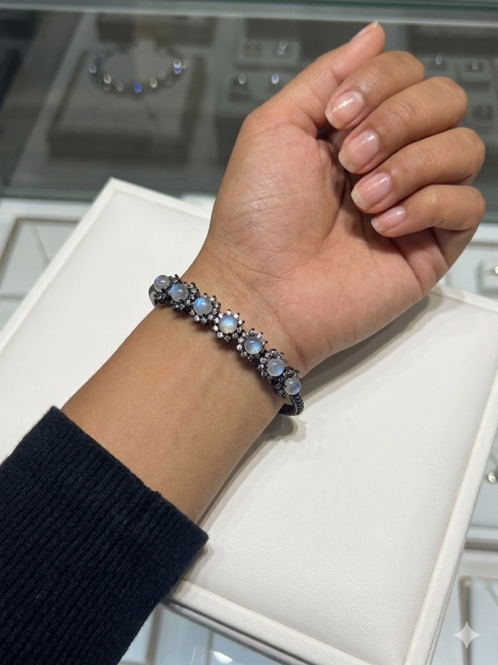 Labradorite & Black Metal Cuff Bracelet | Blue Flash Gemstones | Boho Gothic